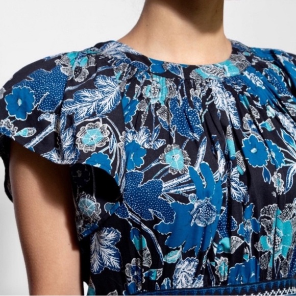 Ulla Johnson Lottie Midi Voile Dress | Lapis Blue Floral | Size 2 - Picture 4 of 16